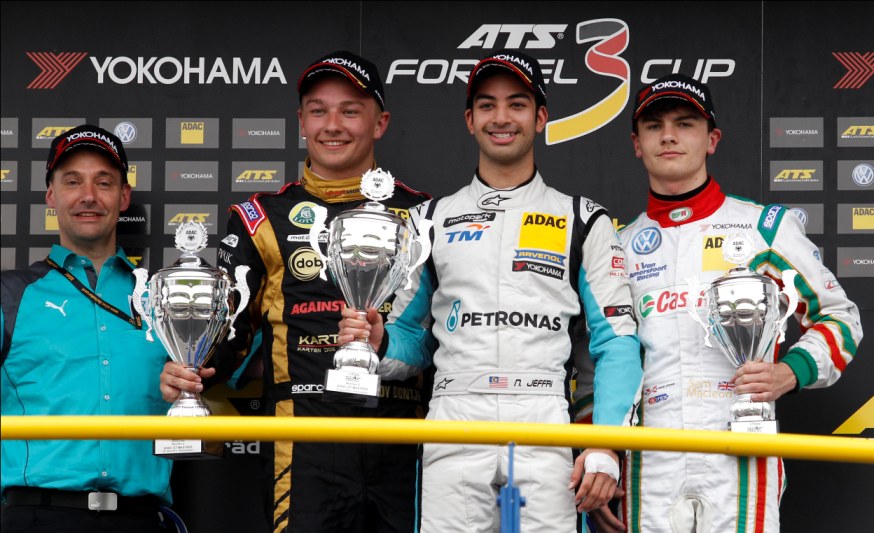 Nabil Jeffri from Team Motopark scored his first victory which alsomarked his first podium finish in the ATS Formula 3 Cup. Indy Dontje from Lotus finished second again, with Sam MacLeod from Van Amersfoort Racing grabbing third once more.