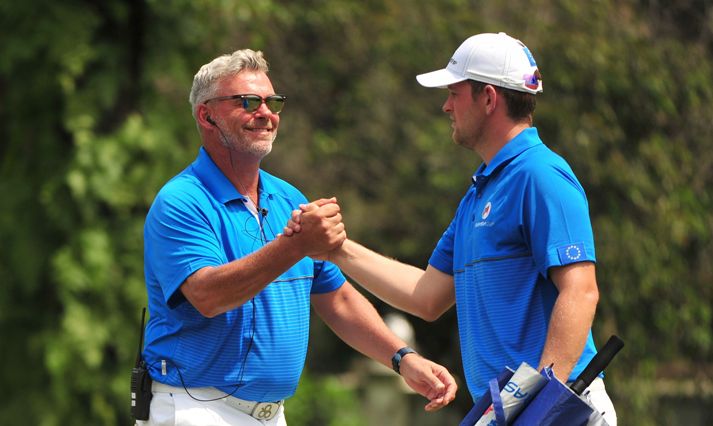Darren Clarke celebrating with Bernd Wiesberger