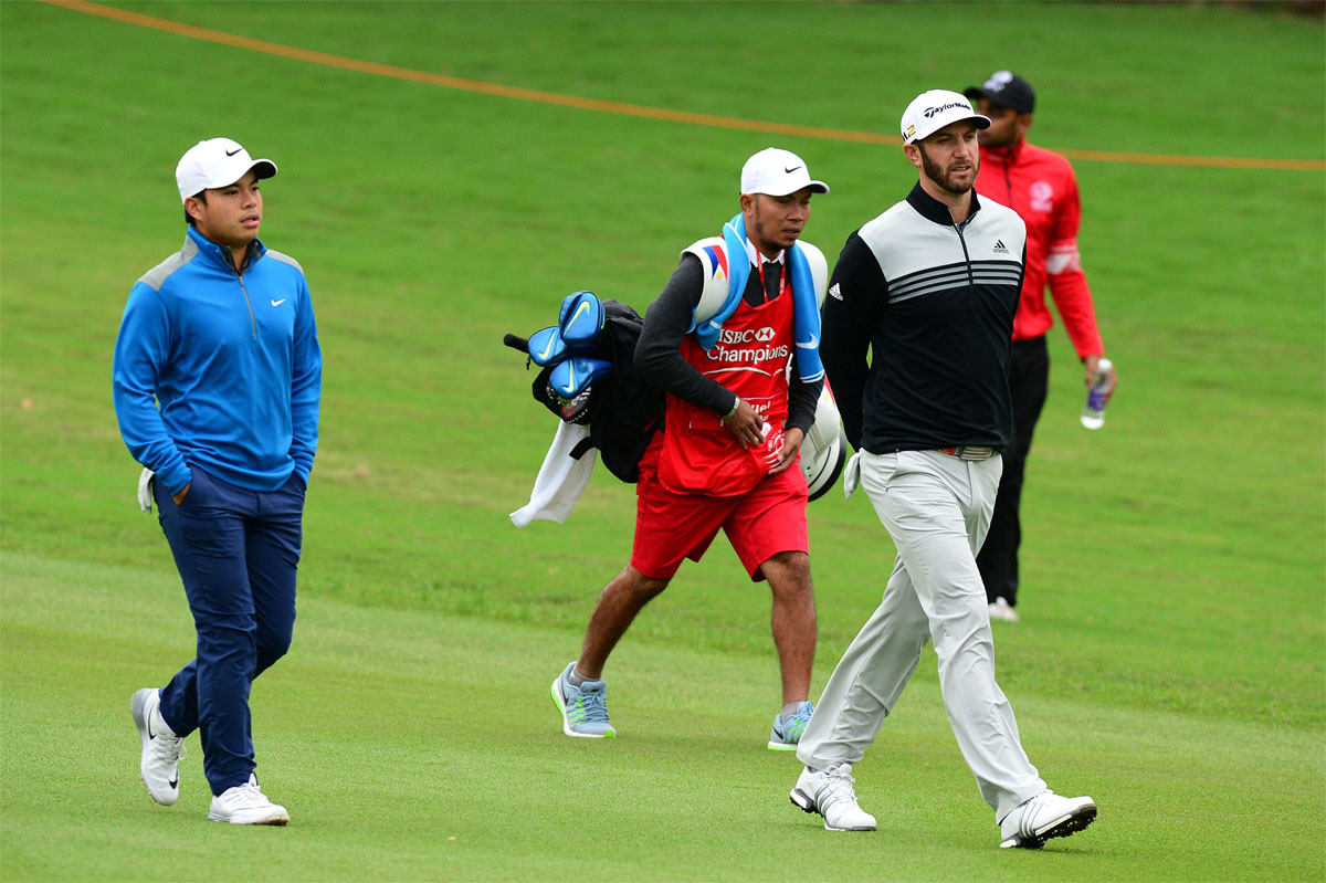 2016 World Golf Championships-HSBC Champions - Miguel Tabuena and Dustin Johnson